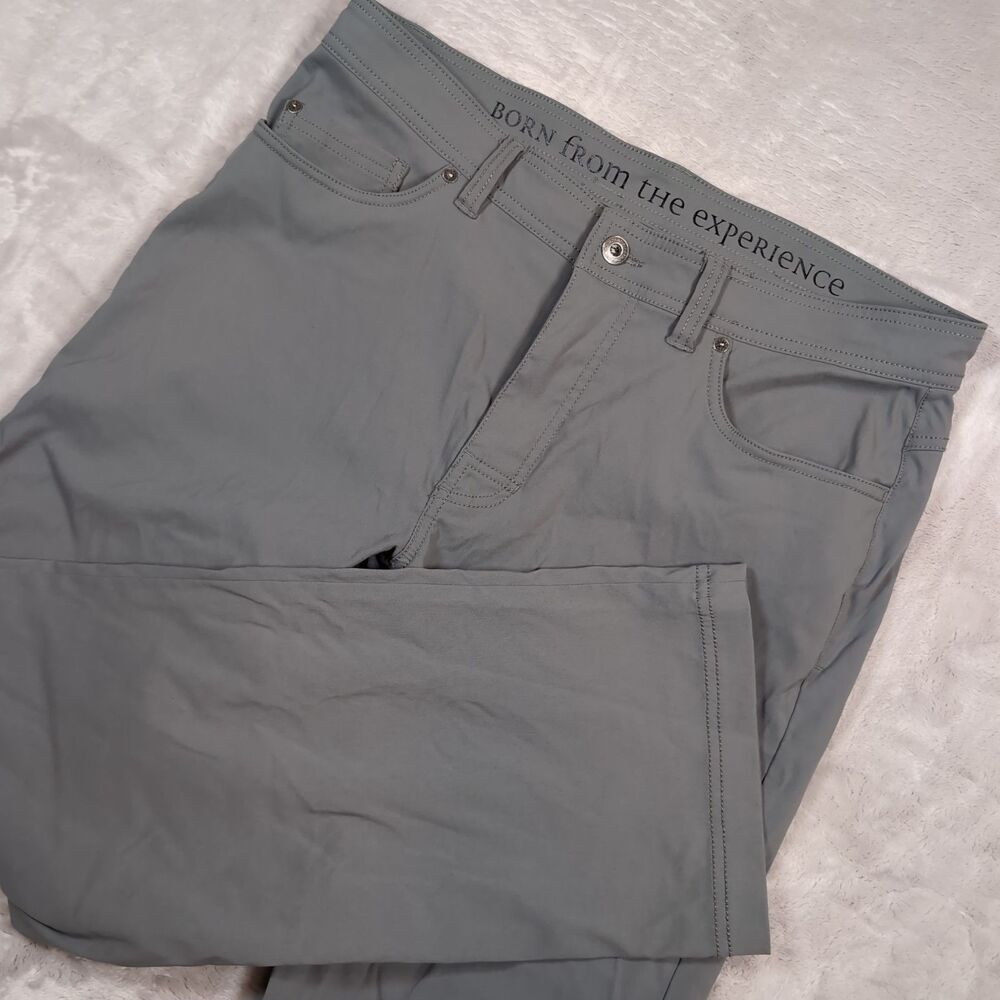 Prana Brion Pants Mens 34 (Measures 35x29) Gray Slim Fit Stretch Hiking Outdoor